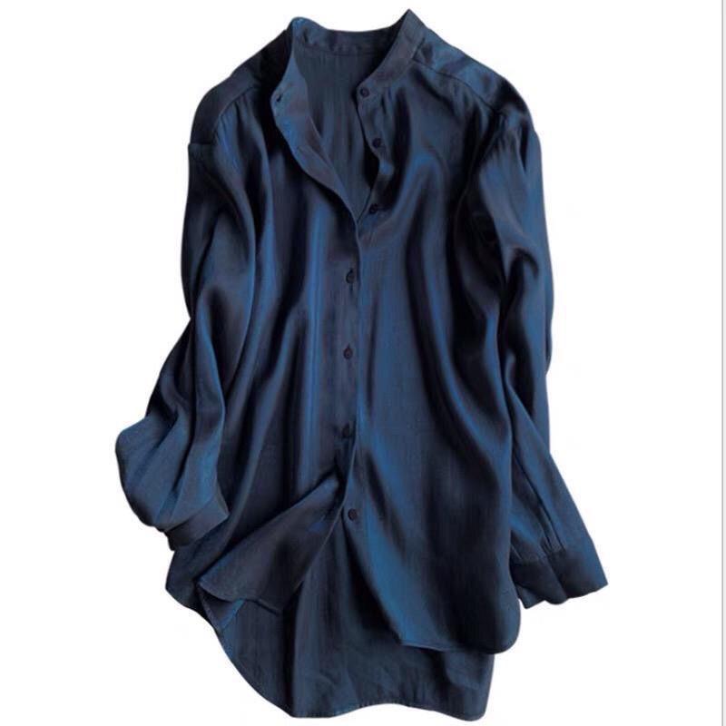 Office Lady Solid Color Blouse Fashion Single-breasted All-match Spring Autumn Stand Collar Women's Korean Long Sleeve Shirt New
