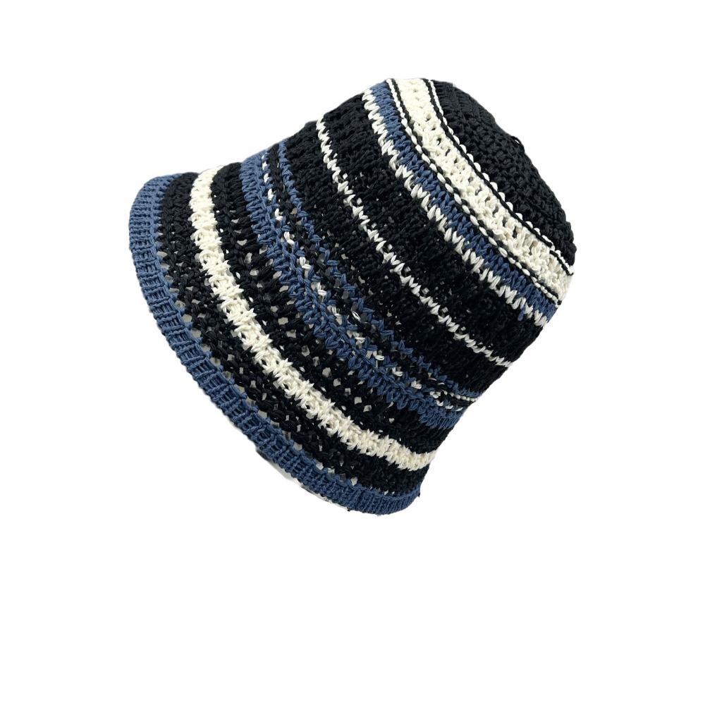 Colorful Knitted Bucket Hat Stripe Sun Protection Cap Elegant Sunshade Basin Cap  Women
