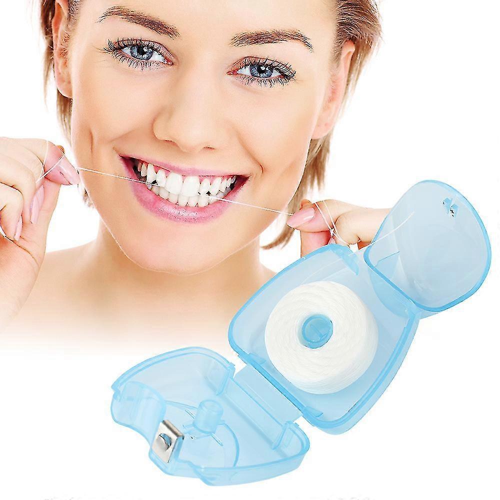 50m Mint-flavored Dental Floss Blue Triangle Boxed Disposable Dental Floss Stick Tooth Cleaning Portable Floss Roll, 2 Pieces less