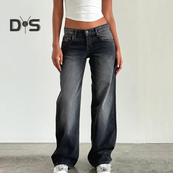 Pantalones de Mujer con Bolsillos Cintura Baja Rectos Pierna Ancha Cierre de Botón y Cremallera Pantalones Largos para Uso Diario Viajes