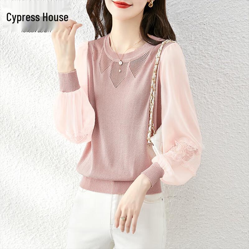 

Sibaishe 2025 Autumn Patchwork Hollow Round Neck Knit Sweater M