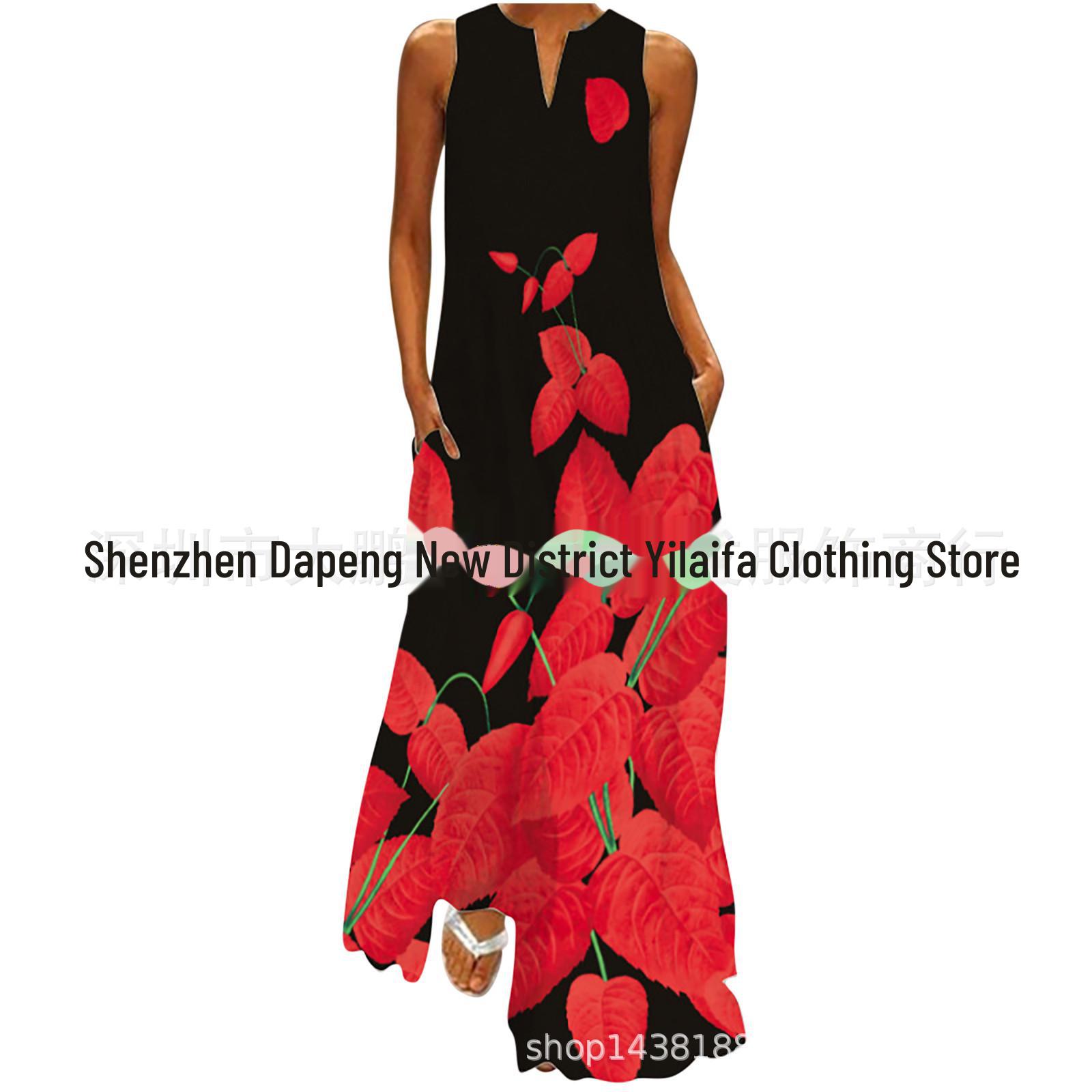 

Летнее платье 2023 года с V-образным вырезом и принтом в стиле ретро без рукавов, многоцветное длинное платье XXXL