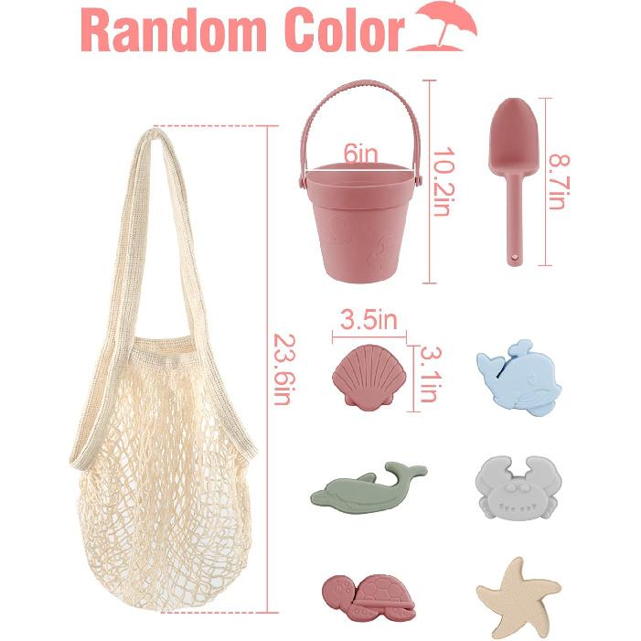 9Pcs Silicone Beach Toys for Baby Girls with Portable Beach Bag - Toddler Beach Set with Sand Toy Molds Shovel Bucket Set, Sand Toys Sandbox Toys for