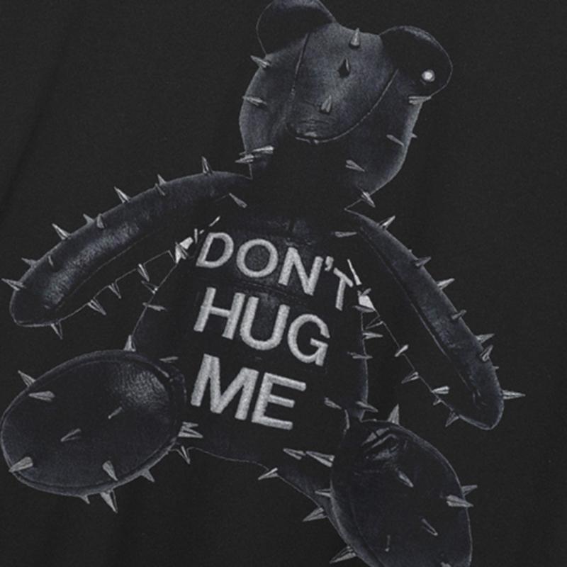 Streetwear Stacheliger Bär Grafik Schwarzes T-Shirt Baumwolle Unisex Oberteile T-Shirts Sommer Kurzarm T-Shirt