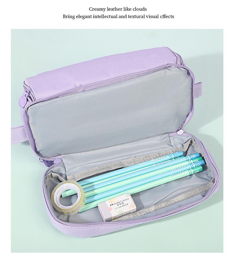 Double-Layer Stain-Resistant Pencil Case: Large-Capacity, Solid-Color Storage Bag for Students