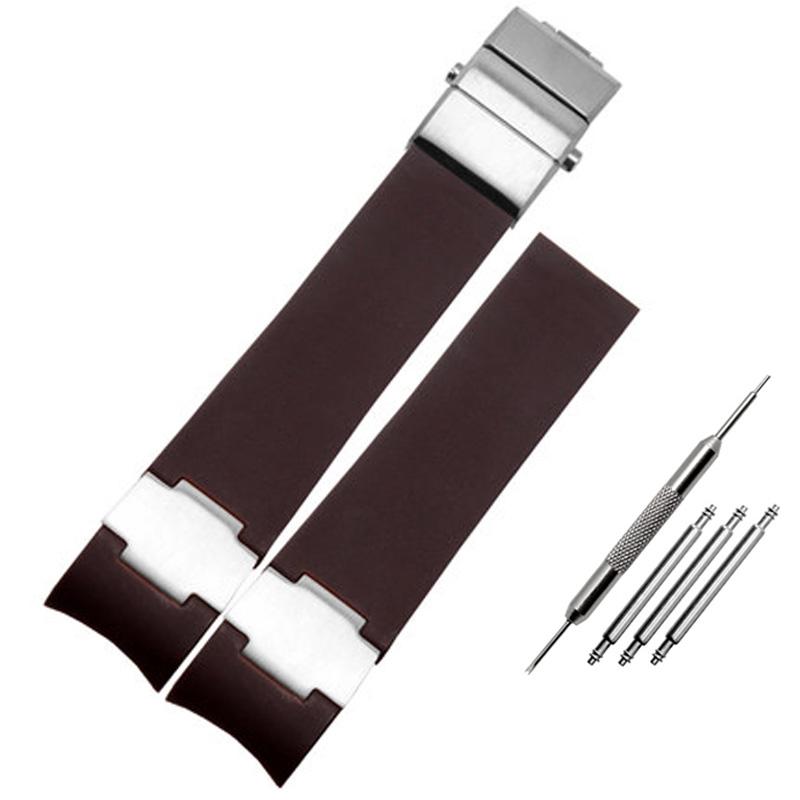 Silicone Rubber Watchband 22mm Curved for Ulysse Nardin DIVER 263 Strap Black Brown Blue 25*12mm Raised Waterproof Watch Band