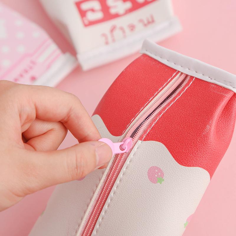 Adorable Heart Strawberry Milk Pencil Case - Japanese Style Stationery Bag