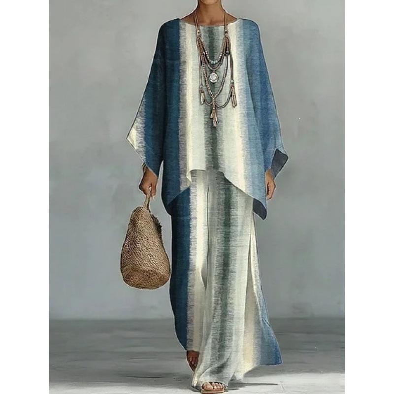16 Summer Y1 Loose Bat Sleeve Top Wide Leg Pants Two-piece Women's Clothing European and American Fashion Suit