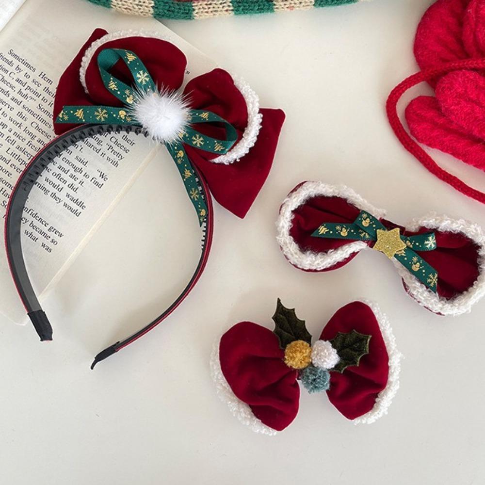 Cute Christmas Hair Hoop Xmas Plush Ball Hairpin Hair Accessories Christmas Barrettes  Girls