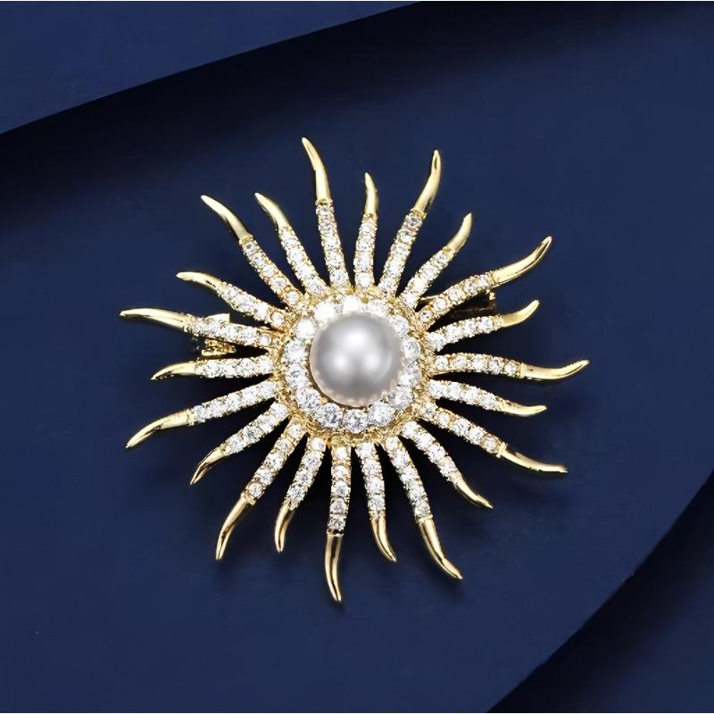 Sunflower Brooch, Elegant Pearl Brooch, Versatile and Niche Design Floral Pin