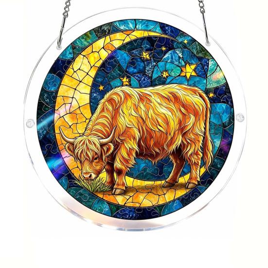 Stained Glass Style Puzzle Suncatcher, DIY Acrylic Jigsaw Puzzle for Adult, Colorful Window Hanging Ornaments for Home Garden Decor