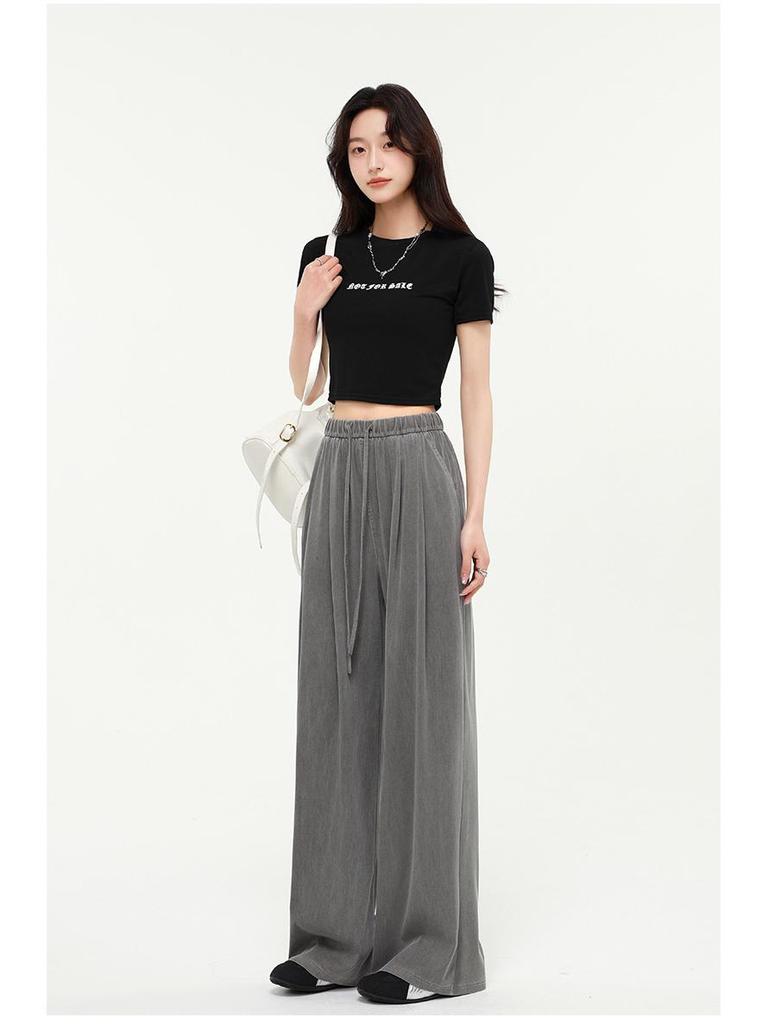 Women's Tencel Blue Wide-Leg Jeans - Summer 2026 Collection, Loose, Slimming, and Drape Fit
