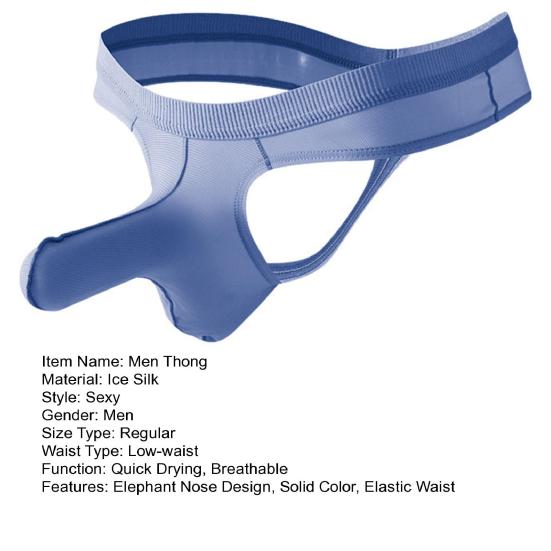 Men Thong Low-rise Elastic Waist Ice Silk Fabric Elephant Nose Design Solid Color Briefs Breathable Underwear