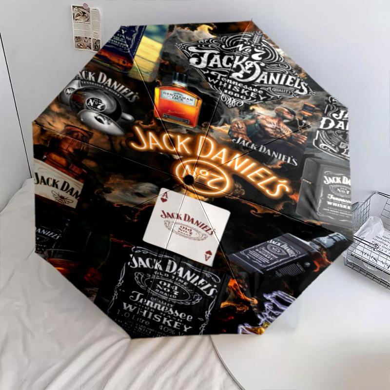 Parapluie Automatique Jack Daniel's Tennessee Whiskey - Parapluie Portable Adapté au Voyage en Plein Air Cadeau d'Anniversaire Indispensable Quotidien