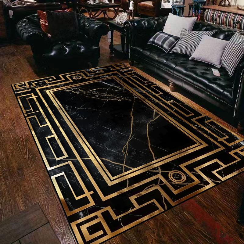 Leichter Luxus Schwarz Gold Teppich Wohnzimmer Marmor Dekoration Sofa Couchtisch Bereichsteppiche Zuhause Schlafzimmer Rutschfest Büro Fußmatten
