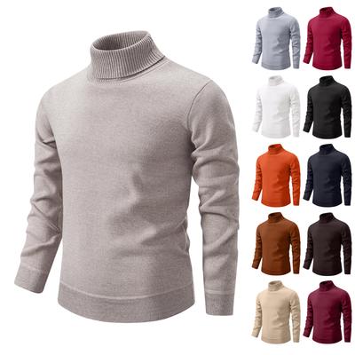 Men's Solid Color Warm Sweater Knitted Sweater High Collar Slim Bottom Knitted Sweater Long Sleeve Sweater