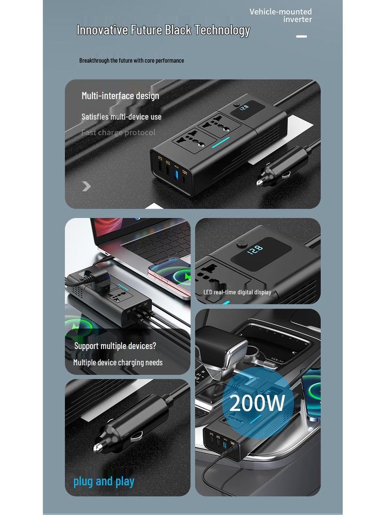 200W Car Power Inverter with Digital Display, DC12V To AC220V Converter