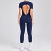 Autumn/Winter Backless Sports Jumpsuit: Three-Dimensional Yoga One-Piece with Tight Short Sleeves and Long Pants (Style 88201)