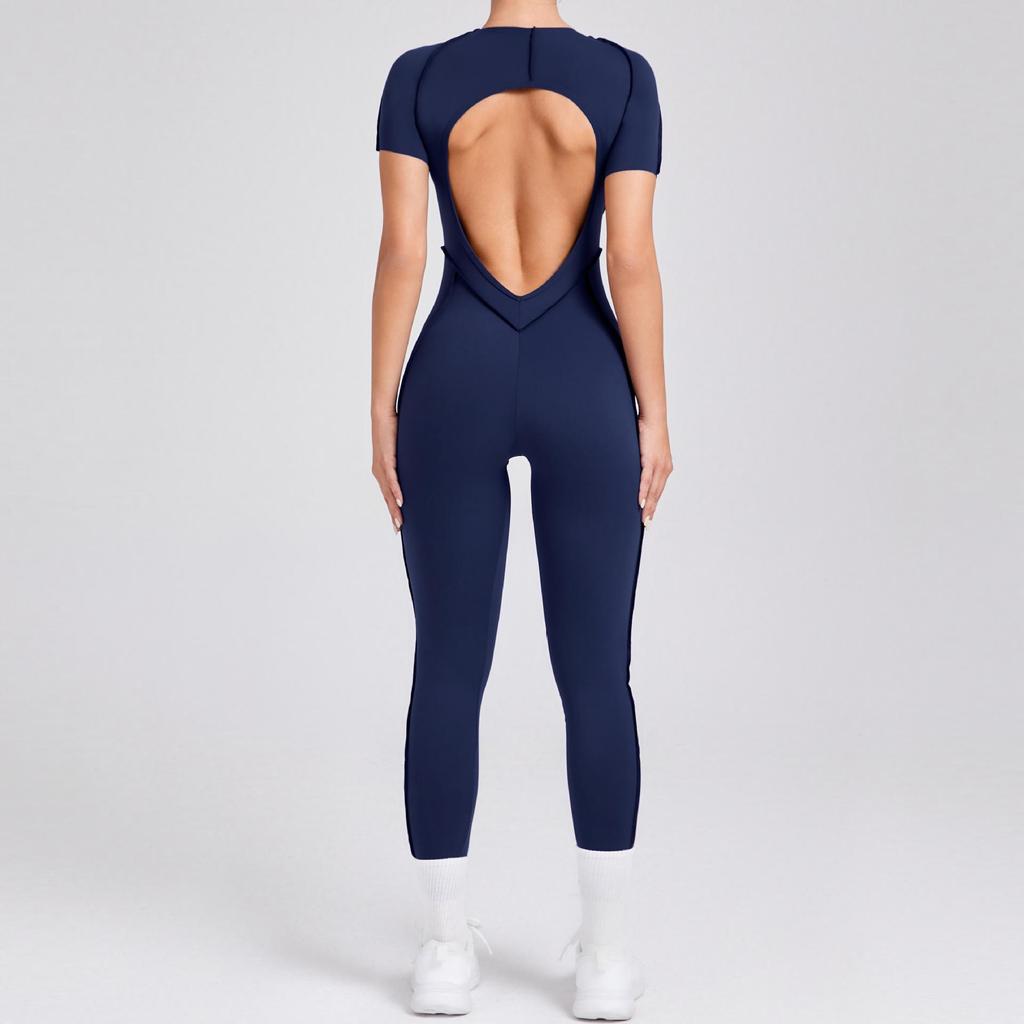 Autumn/Winter Backless Sports Jumpsuit: Three-Dimensional Yoga One-Piece with Tight Short Sleeves and Long Pants (Style 88201)