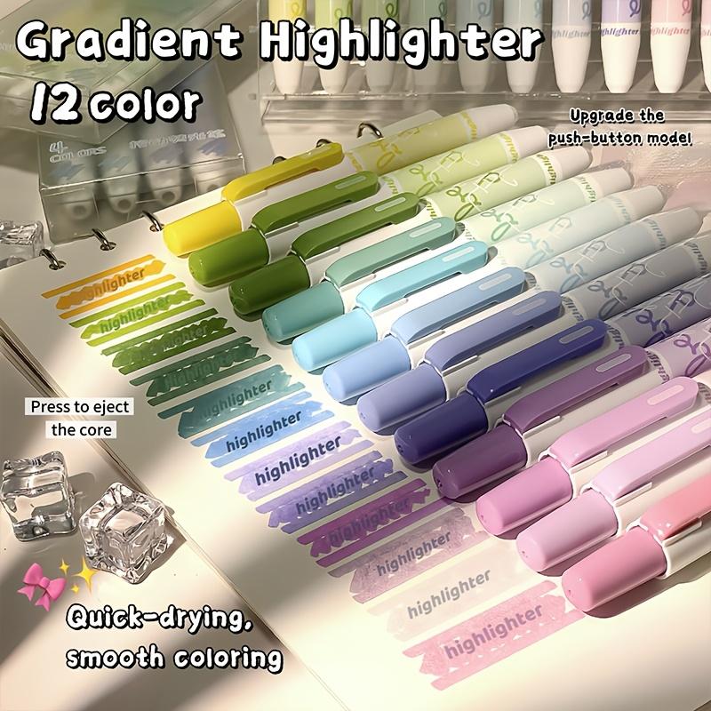 4er-Set Hochleistungs-Klick-Textmarker, 4 Farben, Farbverlauf Blau/Grün/Lila Marker, Leuchtmarker, Augenschonende Textmarker
