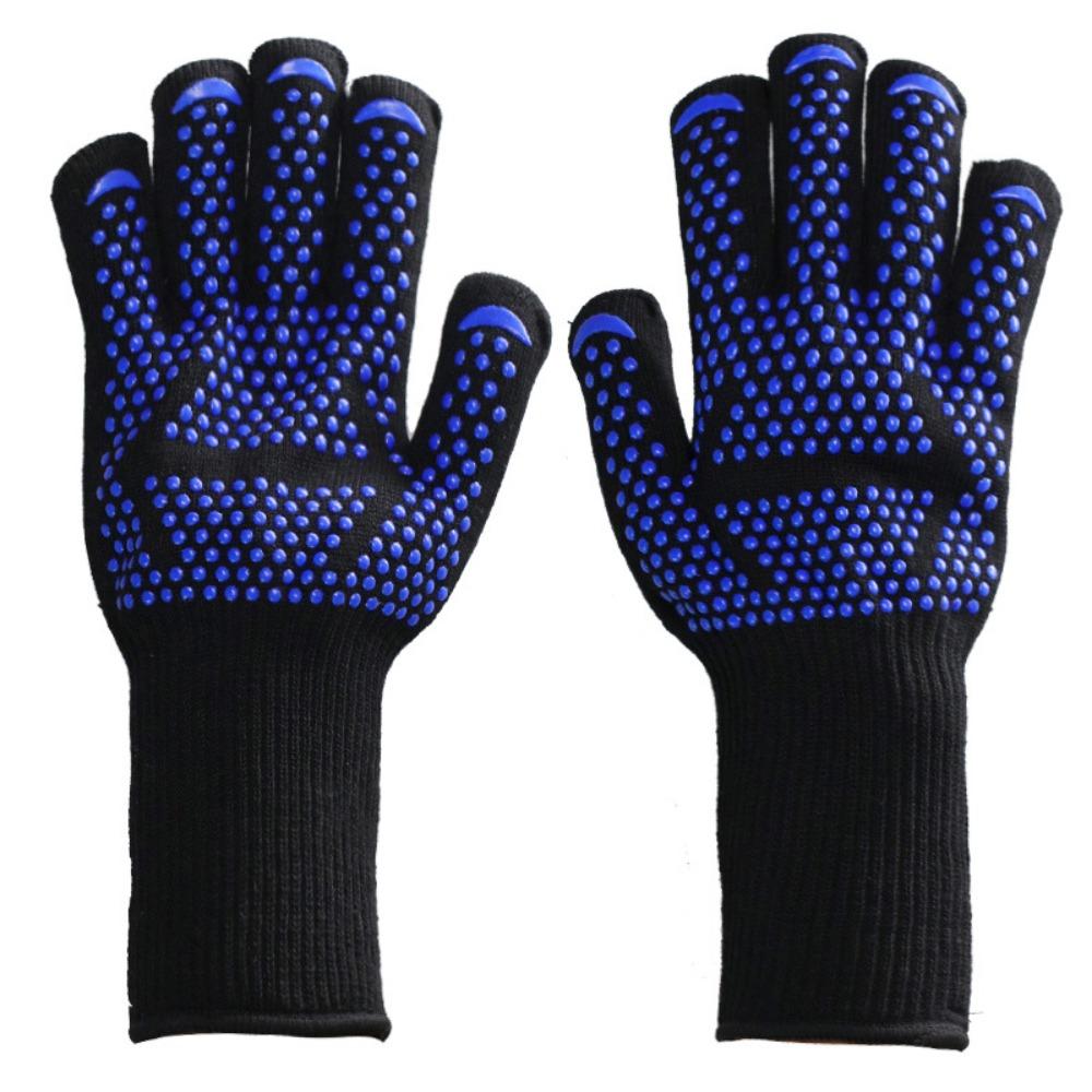 Hitzebeständige und hitzebeständige Grillhandschuhe mit fünf Fingern, wärmeisolierend, mikrowellengeeignet, mit Silikonbeschichtung.