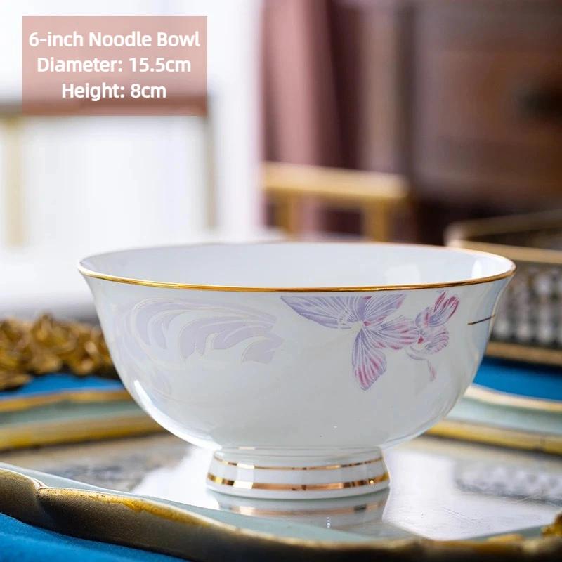 Jingdezhen Bone China Noodle Bowl – 6 Inch Heat-Resistant Footed Porcelain Bowl