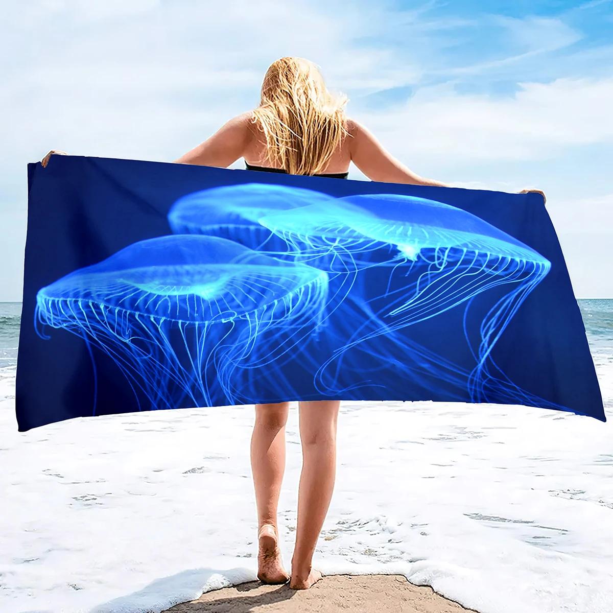 

Jellyfish Printed Soft Beach Towels Super Absorbent, Quick Dry Decorative Pool Towels Lightweight Compact Beach Accessories W40*H60(CM)
