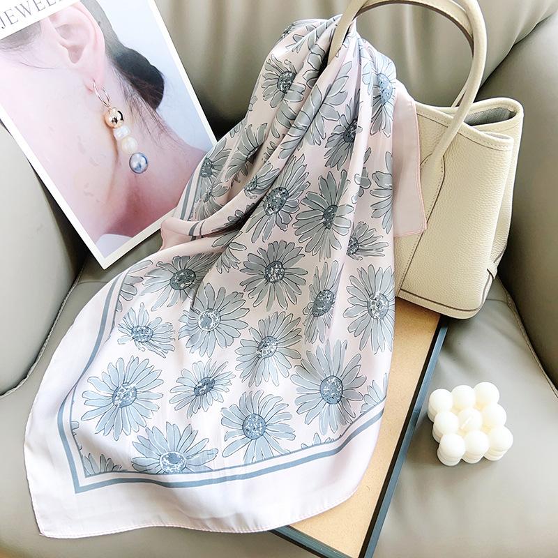Korean Version Design Small Daisy Small Square Scarf Women's Silk Scarf Summer Thin Versatile Decorative Neck Small Scarf Headband