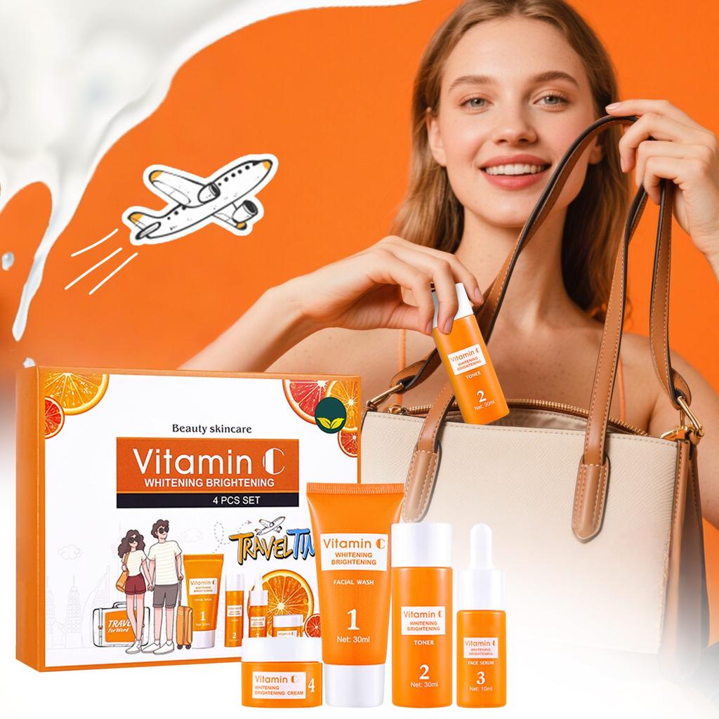 Travel Skin Care Set, Hyaluronic Set, Cleansing And Moisturizing Facial Care Set, Brightening Skin Tone 4pcs(30ml+30ml+10ml+15g)