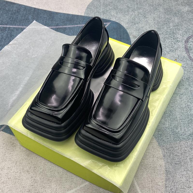 

Весна и лето ретро британский стиль маленькие кожаные туфли маффин на платформе женские туфли с квадратной головкой одинарные туфли 41 чёрный