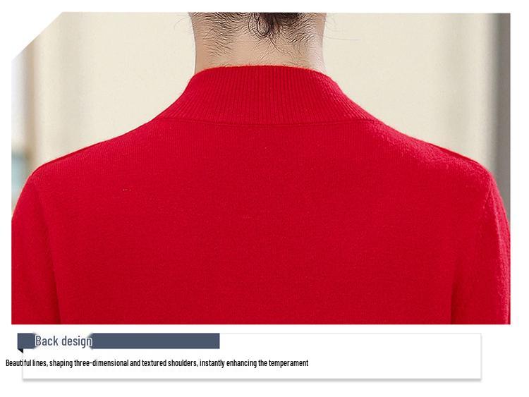 Women's 100% Pure Wool Sweater - Thick, Half High Neck for Middle-aged & Elderly, Autumn/Winter