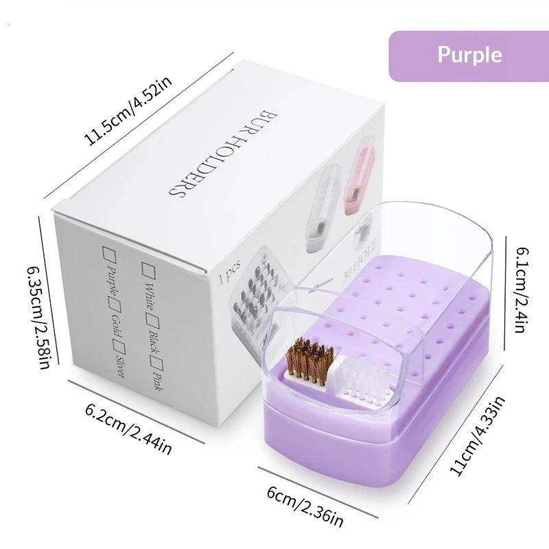 Nail Drill Bits Holder 30 Holes Dustproof Organizer Case With Cleanning Brush Salon Professional Manicure Display Stand