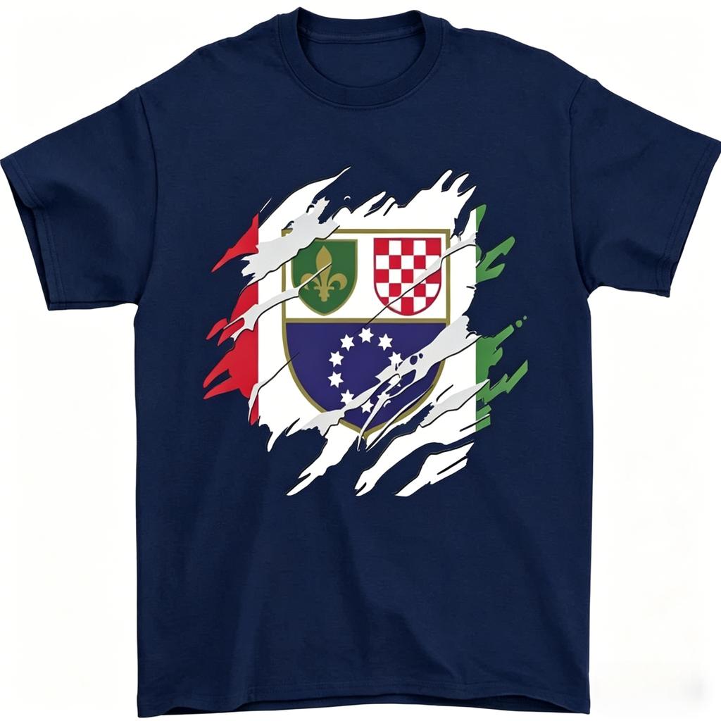 Hot Trending Torn Bosnia and Herzegovina Flag Day Football TShirt Design Preview Only Tshirt 2026 Unisexs Womens Cotton Tshirt