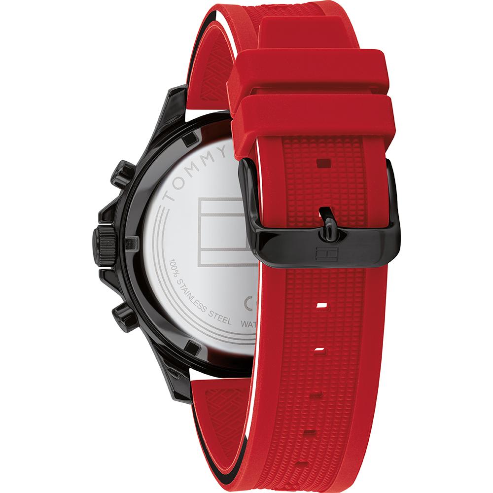 Tommy Hilfiger Reloj de Cuarzo para Hombre Bank Negro Rojo de Silicona 1791722
