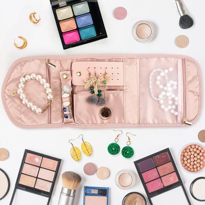 1 szt. Rolki na biżuterię do podróży, Składany organizer na biżuterię, Rolka do przechowywania biżuterii na pierścionki kolczyki naszyjniki bransoletki