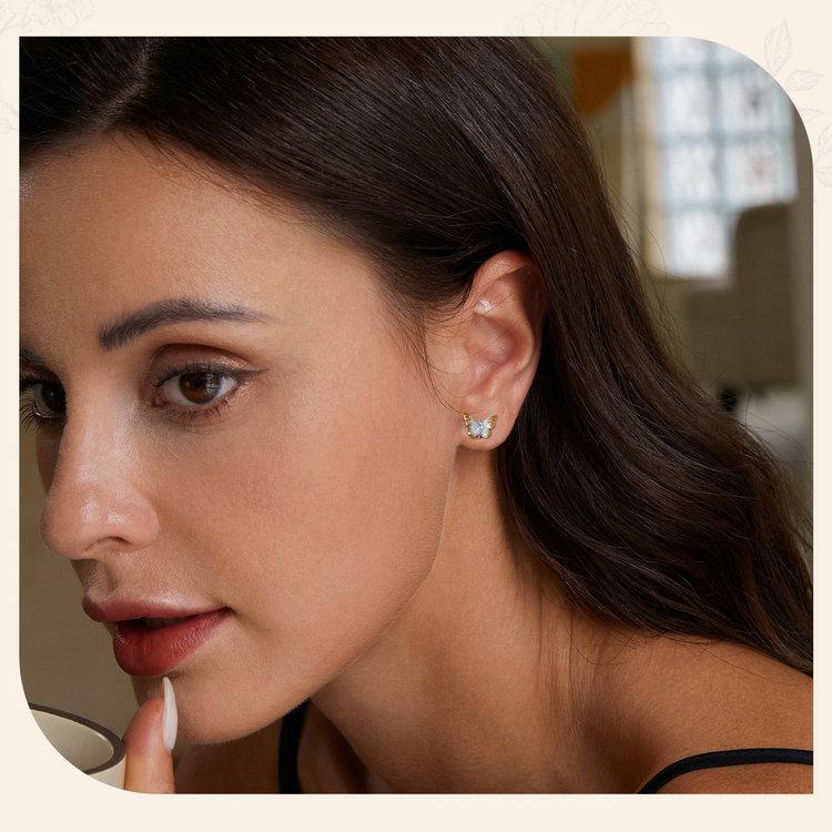 Silver Gradient Oil Drop Butterfly Earrings, S925 Sterling Silver Fashion Jewelry