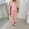 Damen Rosa 2-teiliges Loungewear-Set Rundhals Kurzarm-Oberteil & Hose mit Kordelzug