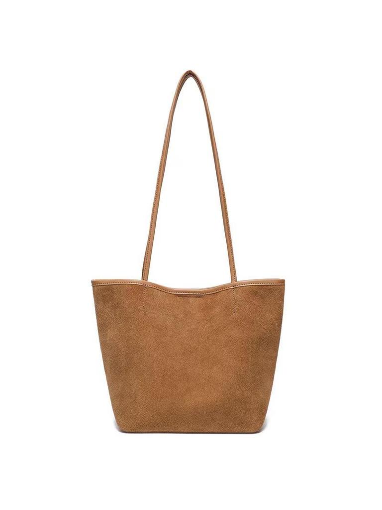 2025 Autumn/Winter Women's Genuine Leather Suede Tote - Large Capacity Bucket Bag