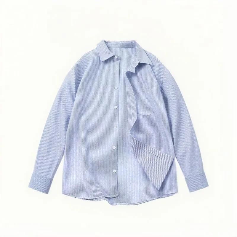 Frühling Herren Gestreiftes Button-Down-Hemd Lässige Langarmbluse