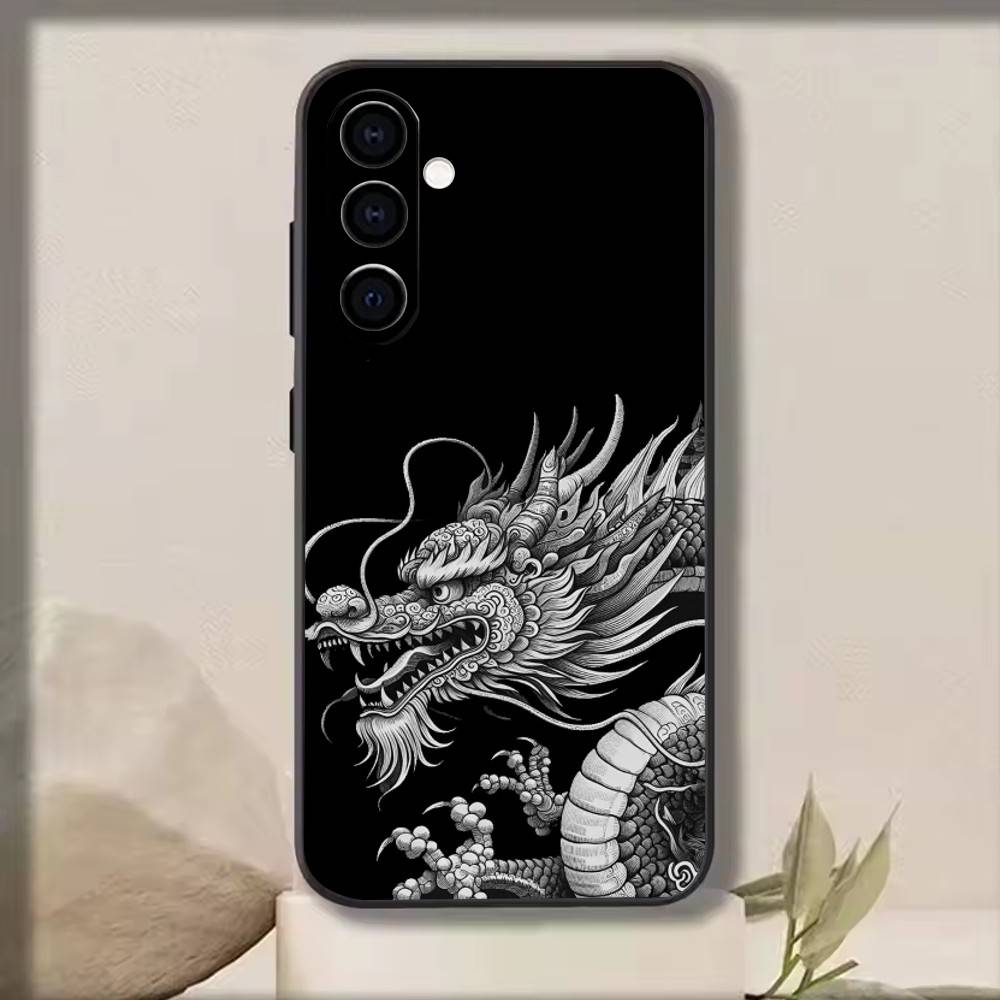 Luxury Tiger Dragon Embossed Phone Case For Samsung Galaxy A73,A72,A71,A70,A53,A52,A51,Others Soft Black Cover