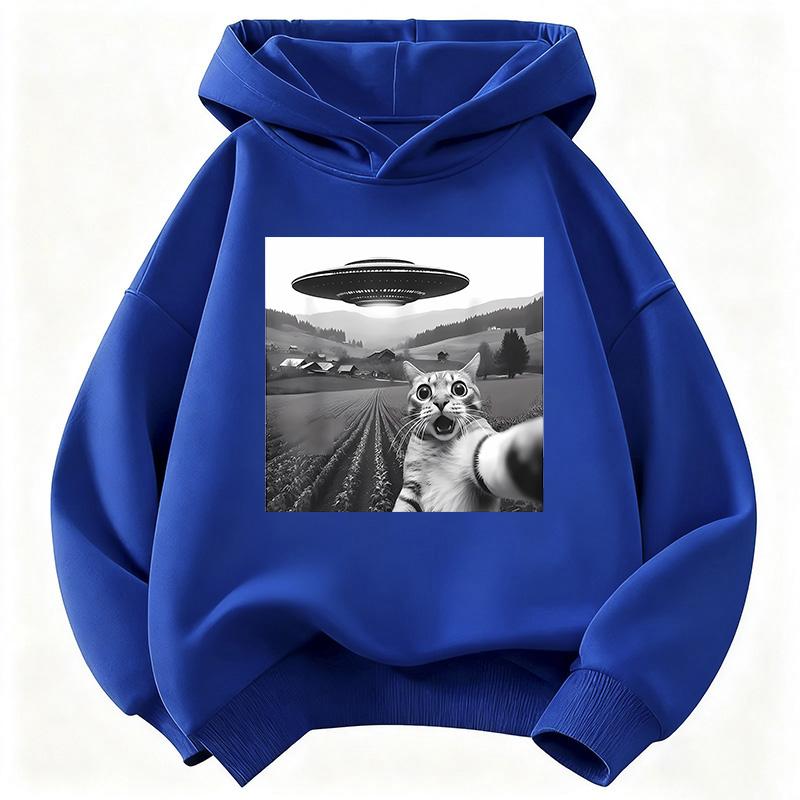 Funny Casual Ufo Cat Children's Sweatshirt Cute Harajuku Hoody for Boys Girls Autumn Spring Casual Hoodies