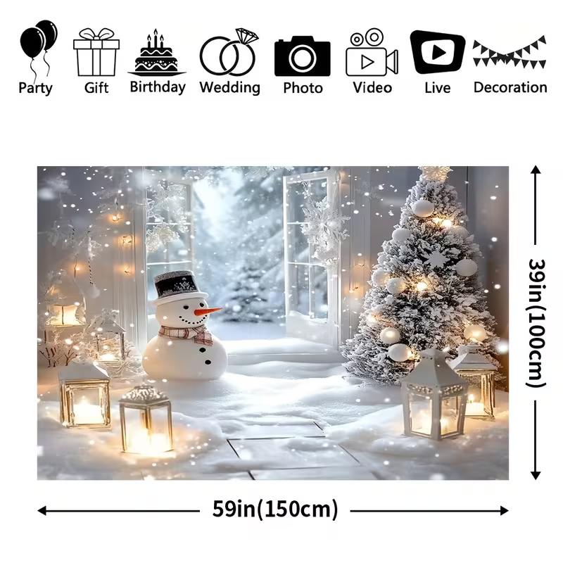 2D Winter Wonderland Snowman Lantern Window Photo Background 47.2x31.5inch/120*80cm