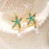 Summer Beach Starfish Dangle Earrings For Women Gradient Blue Rhinestone Baroque Pearl Drop Earring Mermaidcore Ocean Jewelry