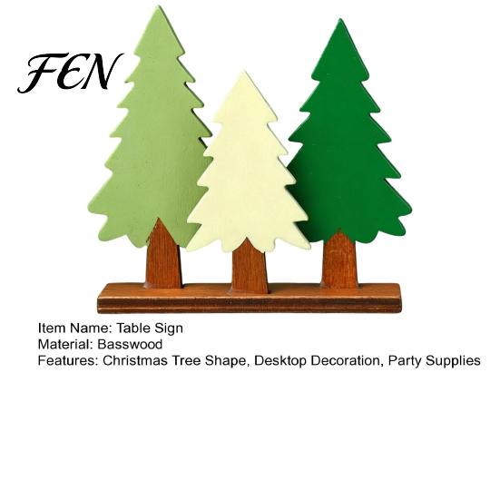 Handcrafted Wooden Tree Christmas Table Sign, 3 Colors Pine Sign with Holiday Desktop Ornament Base, Rustic Xmas Decoration for Party