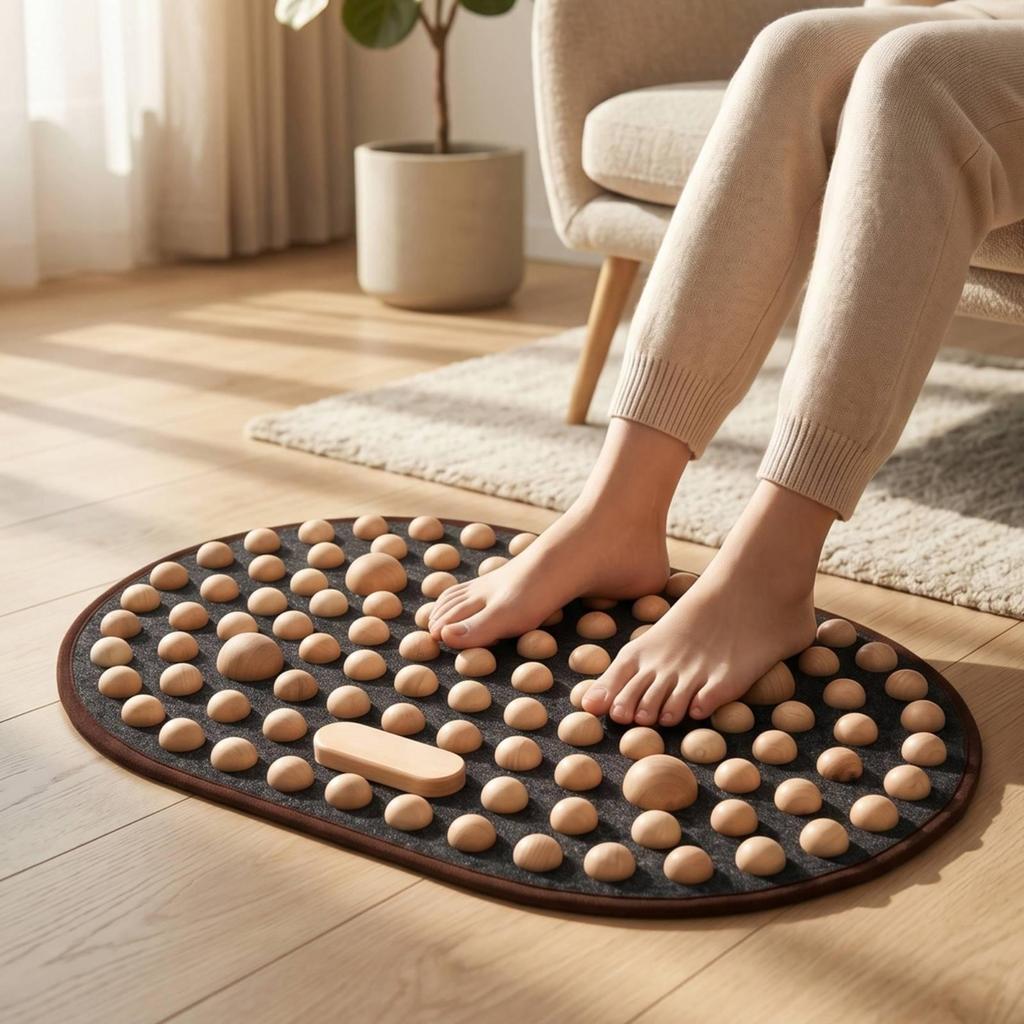 Wooden Foot Standing Use Acupressure Pressure Pad Textured Textile Wellness Aid