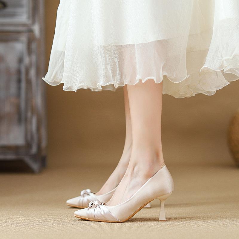 Bride Main Wedding Shoes Women's Spring and Autumn 2025 New Bridal Shoes Soft Sole Soft Surface High Heels Commuting Versatile Small Single Shoes