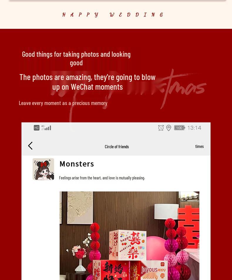 Double Happiness 3D Wedding Box Ornament - Perfect for Living Room and Bedroom Décor, Bridal Gift, and New Home Decoration