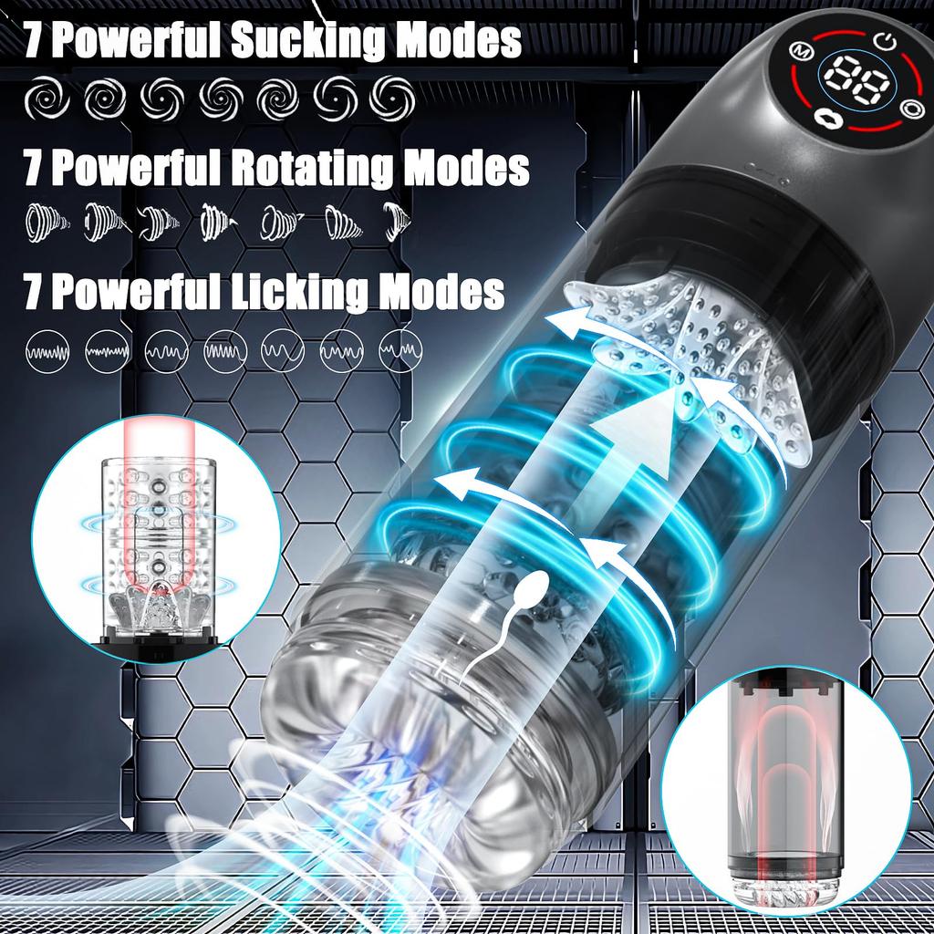 2025 New Fully Automatic Male Masturbator 7 Rotating Vacuum Penis Pump 7 Sucking Licking Vibrator Adult Sex Toys Men Pocket Vagina LCD Display