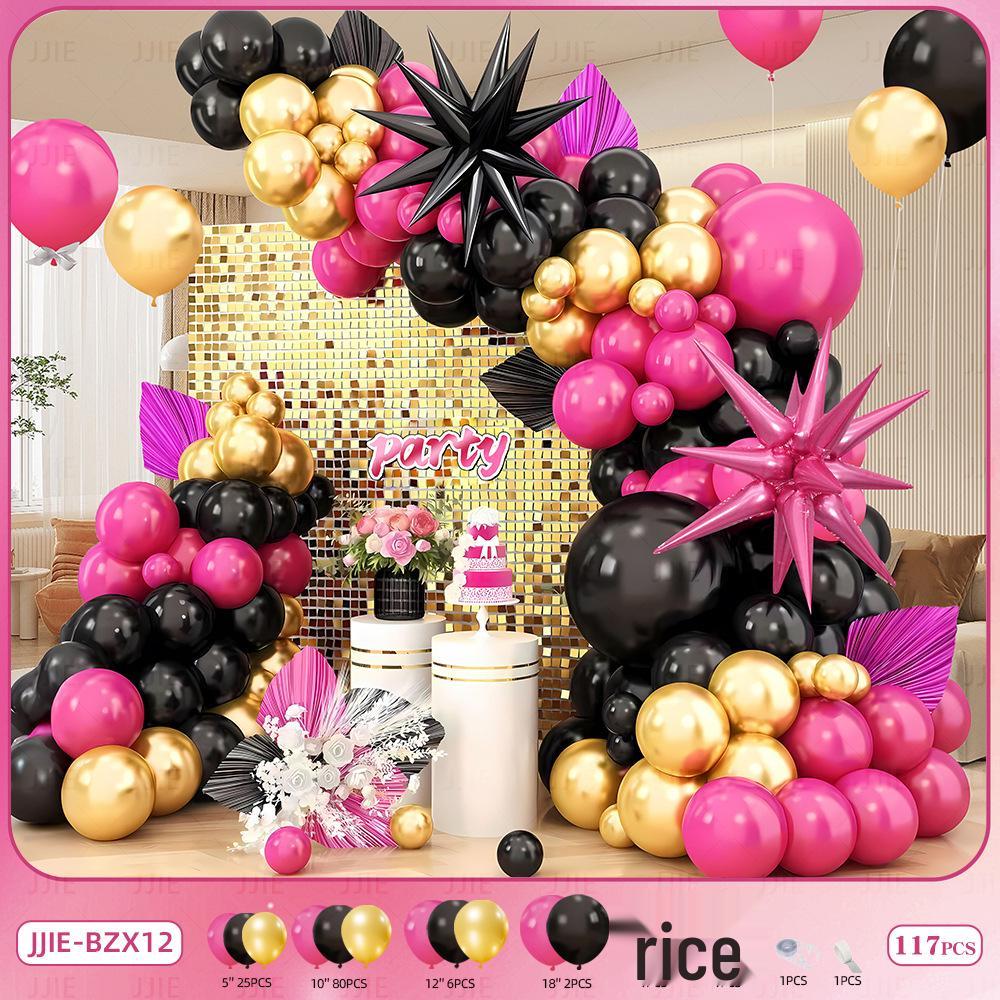 Elegant Red, Black & Gold Balloon Chain Set for Celebrations: Birthday, Graduation, Wedding