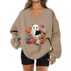 Women's V-neck Dropped Shoulder Halloween Print Sports Sweatshirt Top
